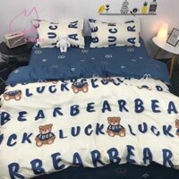 Sales Chính Hãng- Set Chăn Ga Gối Đệm Poly Cotton Nhập Khẩu Gấu May Mắn -BST Chăn Ga Gối Poly