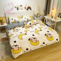 Sales Chính Hãng- Set Chăn Ga Gối Đệm Poly Cotton Nhập Khẩu Bò Sữa Banana - Chăn Ga Gối Cotton Poly
