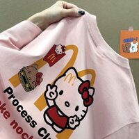 SALMO áo phông nữ màu hồng Hello Kitty  áo thun tay ngắn cổ tròn outerity 100% cotton Y1077 - Áo Thun