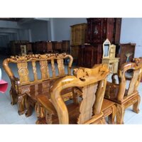 Salon gỗ Triện tràm, Cột 12, màu vàng bóng sáng, tựa Đồng Tiền, trạm Phúc Lộc Thọ, sơn kỹ