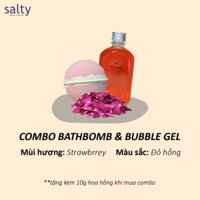 [Salty] Combo Bathbomb / Bubble Salt hương Strawberry ( tặng kèm hoa hồng )