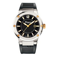 SALVATORE FERRAGAMO FIF010015 F-80 LUMINOUS BLACK RUBBER DATE WRISTWATCH 44MM