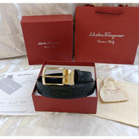 Salvatore Ferragamo Philagmu Lớp đầu tiên Họa tiết vải thiều Pin Khóa mắt Thắt lưng da thật Nam