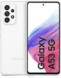 Samsung Galaxy A53 5G 128GB, 6GB RAM, màn hình 6.5 inch, chống nước IP67, hỗ trợ SIM kép GSM 4G Volte (không hỗ trợ Verizon Boost At&amp;t Cricket), phiên bản quốc tế A536E/DS (kèm bộ sạc 25W, màu Awesome White).