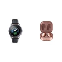 Samsung Galaxy Watch 3 (45mm, GPS, Bluetooth, Unlocked LTE) Smart Watch - Mystic Silver with Samsung Galaxy Buds Live, T, Mystic Bronze