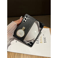 Samsung Galaxy Z Fold 6 5 4 3 2 5G Thời Trang Hoạt Hình Dễ Thương Cát Cát Nước Hoa Giá Đỡ Giá Đỡ Giá Đỡ Đen Da Pu Vỏ Điện Thoại