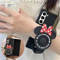 Samsung Galaxy Z Fold 6 5 4 3 2 zfold6 zfold5 5G Thời trang DIY Hoạt hình dễ thương Mickey Minnie Dây đeo cổ tay Giá đỡ Vỏ điện thoại bằng da PU