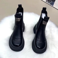 (Sẵn 36,39) Giày boot nữ da mềm đế cao cổ chun chữ X new 2024, giày boot nữ cổ chun đế cao 5cm