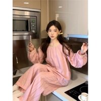 [SẴN] 674_Bộ ngủ nữ, pijama dài tay màu hồng cổ tròn chất cotton   Cao Cấp | 9scat | Hàng QCCC