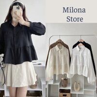 [sẵn/ Ảnh Thật] Áo Sơ Mi Babydoll ,Dài Tay Kiểu Dáng Sang CHảnh Phong Cách Hàn Quốc