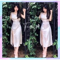 (SẴN+ ẢNH THẬT+THIẾT KẾ SỐ ĐO) Đầm Nữ Hai Dây Lụa Dáng Dài Tà Xéo Xếp Li Cổ Nhiều Màu Phong Cách Dự Tiệc DB. FISHY