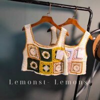Sẵn- Áo Crochet Len Móc Họa Tiết Hoa Đi Biển Mùa Hè Cho Nữ Lemonst