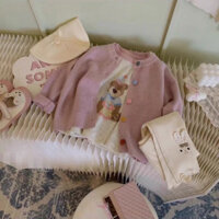 (Sẵn Áo Hồng)Áo khoác cardigan dài tay cho bé gái,thiết kế cổ tròn khuy đính nhiều màu đáng yêu thu đông Quảng Châu 2024