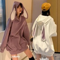 (Sẵn) Áo hoodie tai thỏ trơn oversize dáng rộng hack dáng 100% ảnh thật