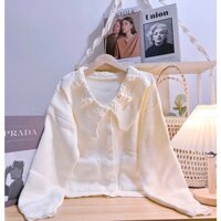 (Sẵn) Áo khoác cadigan trắng cổ bẻ