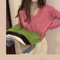 (SẴN) Áo khoác cardigan len nữ dáng lửng croptop cài cúc cổ V dài tay ôm dáng thu đông A00052