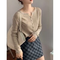 SẴN Áo Khoác Len Mỏng Dài Tay Áo Len Gân Phong Cách Thời Trang Nữ