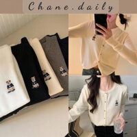(SẴN) Áo khoác len nữ cardigan thêu gấu hàng QC