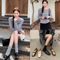 (Sẵn) Áo len cardigan dài tay màu xám lông chuột áo khoác ngoài thu đông