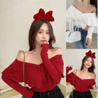 [SẴN] Áo len trễ vai nữ dễ thương, áo trễ vai nữ hot girl sang chảnh hàng quảng châu A1249 có video ảnh thật