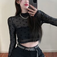 [SẴN] Áo lưới ren mỏng cổ tròn thời trang cho nữ MS616