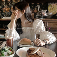 [Sẵn] Áo sơ mi nữ dài tay phồng babydoll,áo kiểu nữ đáng yêu Lanushop