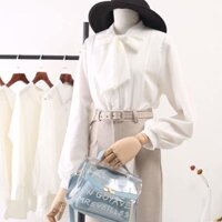 [SẴN] Áo sơ mi trắng cổ thắt nơ chất lụa mát mềm thanh lịch mặc đi làm / công sở / mix đồ siêu xinh