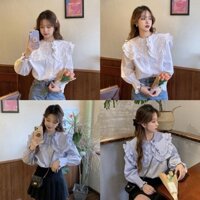 (sẵn) Áo sơ mi ulzzang cổ bèo tay phồng siêu tiểu thư
