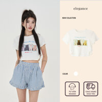 [SẴN] Áo thun croptop kiểu dáng ôm body tay ngắn đan dây eo hình mèo thời trang mới