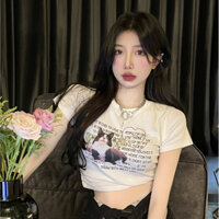 [SẴN] Áo thun croptop ngắn tay form dáng ôm hình mèo phong cách Y2K hot trend thời trang cổ điển kiểu Mỹ