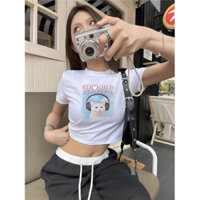 [SẴN] Áo thun ngắn croptop hình mèo đeo headphone đáng yêu phong cách thời trang xinh xắn cho nữ