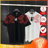 (Sẵn) - Áo Thun Thêu Hổ Đỏ 2 Vai Philip 🩷 Áo Phông Cotton Dày Dặn Dáng Rộng Nam Nữ