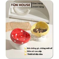 [Sẵn] Bát ăn sứ cho thú cưng, bát hình nấm chống gù và mỏi cổ cho chó mèo- Tũn House