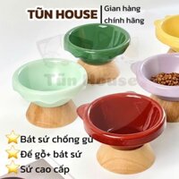[Sẵn] Bát ăn sứ chống gù cho thú cưng, bát sứ kèm đế gỗ hình dáng đâng yêu cho chó mèo- Tũn House
