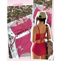 [Sẵn] Bikini kín đáo đi biển 2 mảnh basic màu hồng cánh sen đậm