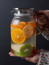 (SẴN) Bình TRỤ vân sọc quai vàng 1L-1.5L, bình nước thủy tinh chịu nhiệt Borosilicate không chì cao cấp - Hàng xuất Âu