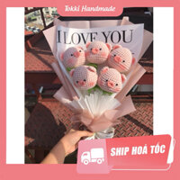 [Sẵn] Bó hoa len handmade 5 con thú, chất liệu len milk cotton làm quà tặng sinh nhật, kỷ yếu