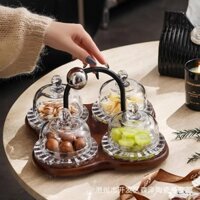 (SẴN) Bộ hũ đựng bánh kẹo trái cây mứt tết thủy tinh khay gỗ để bàn gia đình, Đĩa đựng đồ ăn