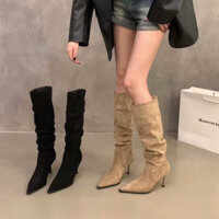 {Sẵn } Boot Cổ Cao Nữ Da Lộn ,Gót Nhọn Cao,Giày Boot Nữ Mũi Nhọn Cổ Cao Xịn Phong Cách Cá Tính