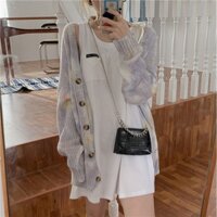[SẴN CARDIGAN]Set đồ gồm áo khoác cardigan len màu loang+áo tank top trắng (áo ba lỗ trắng)/có tách lẻ - Có ảnh thật