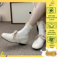 [SẴN + CHUẨN HÀNG QC] Giày búp bê mix nơ đính ngọc sang chảnh tiểu thư cho nữ style hàn quốc êm nhẹ chân đi học đi chơi