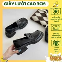 SẴN+ CHUẨN HÀNG QC Giày loafer nữ mũi tròn đế thấp cao 3cm chất da PU phong cách hàn quốc kiểu dáng thanh lịch