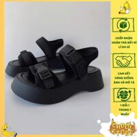 [SẴN + CHUẨN HÀNG QC] Giày sandal quai ngang khuy gài style năng động cá tính hack chân cho nữ đế xuồng cao 5cm