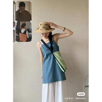 (Sẵn, Có Ảnh Thật) Đầm Jean/ Denim Hai Dây Dáng Suông Ngắn