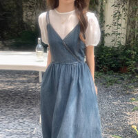 (Sẵn, Có Ảnh Thật) Yếm Đầm Jean Dáng Xoè Dài