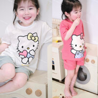 [Sẵn] Combo 2 Set Đồ Bộ Hè Bé Gái MÈO KITTY Xanh Hồng Quần Đùi Cotton 100% 2 tuổi đến 6 tuổi (10-25kg) - KUMAKO