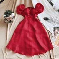 (sẵn ) đầm đỏ cúp ngực form xoè dài ( hình thật phía sau shop chụp )