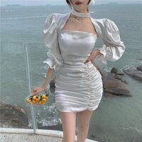 (SẴN) Đầm dự tiệc đầm ống dún eo kèm áo khoác ngắn tay gợi cảm SAM SAM SHOP
