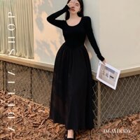 Sẵn - Đầm Tiểu Thư Cổ Điển Dài Tay Dáng Xòe DL3 Phong Cách Hepburn Kiểu Pháp Màu Đen Sang Chảnh Hàng Quảng Châu