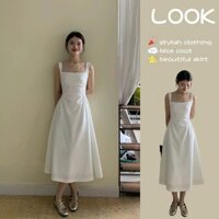 (Sẵn) Đầm Trắng Hai Dây Dáng Xoè Dự Tiệc